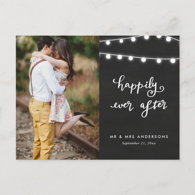 Happily Ever After | Chalkboard Wedding Photo Postcard (Front)