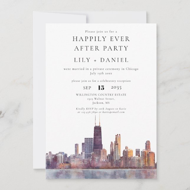Happily Ever After Chicago Wedding Invitation (Front)