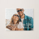 Happily ever after couple photo and custom text jigsaw puzzle<br><div class="desc">Upload your favorite landscape (horizontal oriented) photo and make this puzzle a keepsake gift for your family or loved ones!</div>
