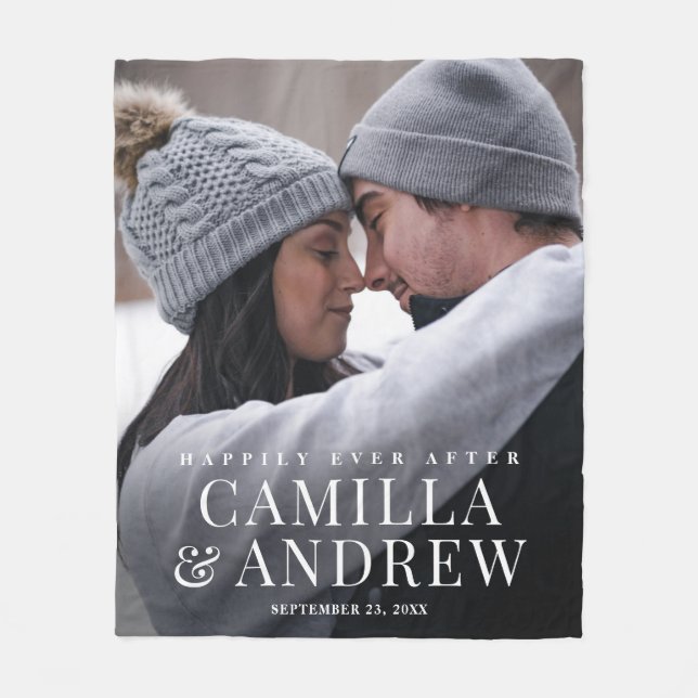 Happily Ever After Couple Photo Fleece Blanket (Front)