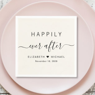 Happily Ever After Cream Wedding Napkin