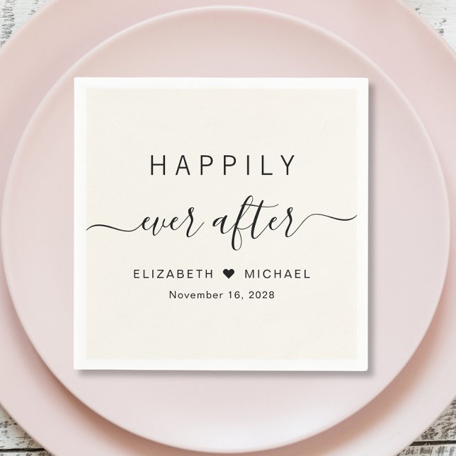 Happily Ever After Cream Wedding Napkin (Creator Uploaded)