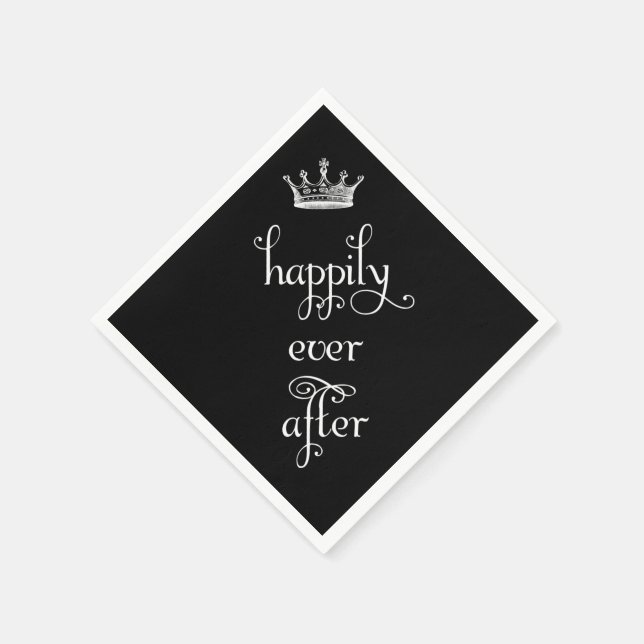 Happily Ever After Crown Black Napkins (Corner)