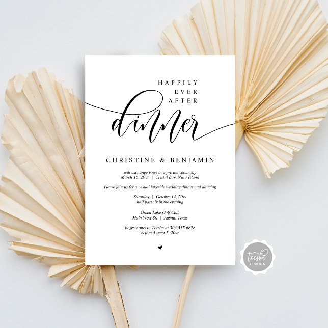 Happily Ever After Dinner, Elopement Modern Script Invitation (Happily Ever After Dinner, Elopement Modern Script Invitation Card, Digital Download, Email)