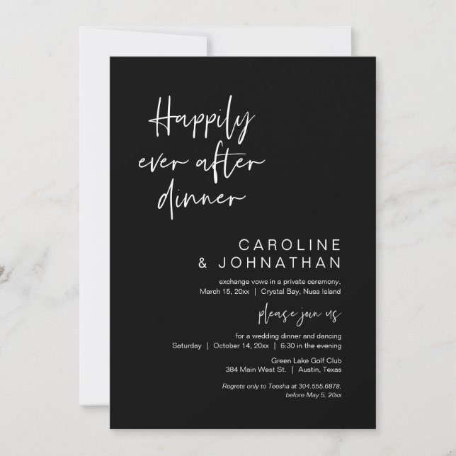 Happily Ever After Dinner, Elopement, Navy Blue Invitation (Front)