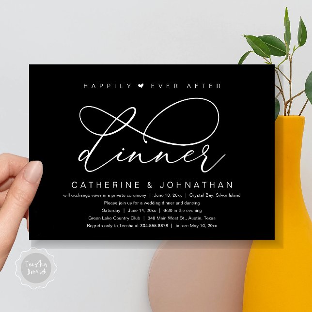Happily Ever After Dinner, Modern Romantic Party Invitation (Happily Ever After Dinner Party, Modern Romantic Wedding  Invitation Card, PDF, Classy Black)