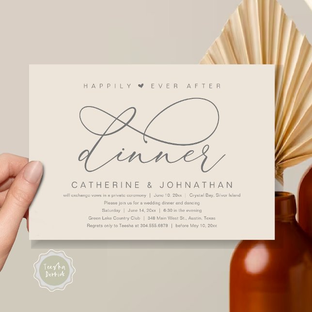 Happily Ever After Dinner, Modern Romantic Party Invitation (Happily Ever After Dinner Party, Modern Romantic Wedding  Invitation Card, PDF, Dark Grey Cream)