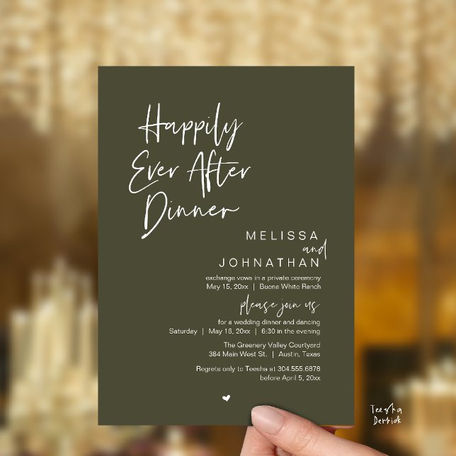 Happily Ever After Dinner Modern Wedding Party Invitation (Happily Ever After Dinner Modern Wedding Reception Party Invitation Card olive green)