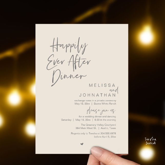 Happily Ever After Dinner Modern Wedding Party Invitation (Happily Ever After Dinner Modern Wedding Reception Party Invitation Card Cream Grey)