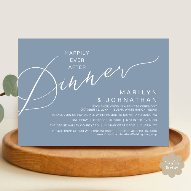 Happily Ever After Dinner, Modern Wedding Party Invitation (Happily Ever After Romantic Wedding Dinner Party Invitation Card Modern Boho PDF Rustic Dusty Blue)