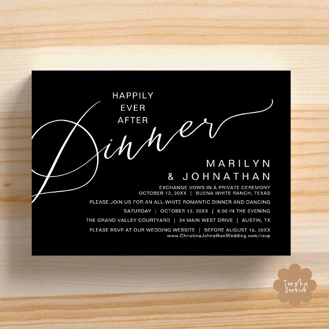 Happily Ever After Dinner, Modern Wedding Party Invitation (Happily Ever After Romantic Wedding Dinner Party Invitation Card Modern PDF Classy Black White)