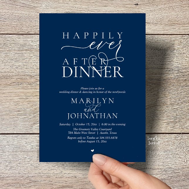 Happily Ever After Dinner Modern Wedding Reception Invitation (Happily Ever After Dinner Modern Wedding Reception Invitation card in Navy Blue)