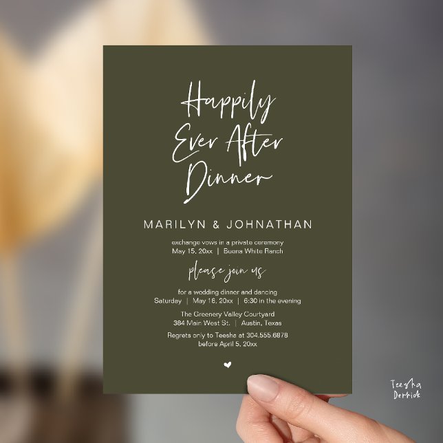Happily Ever After Dinner Modern Wedding Reception Invitation (Happily Ever After Dinner Modern Minimalist Wedding Reception Invitation Card in Olive Green)