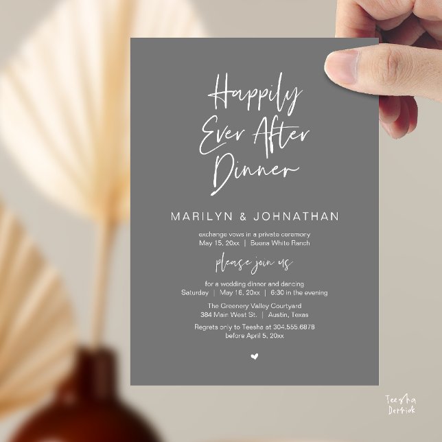 Happily Ever After Dinner Modern Wedding Reception Invitation (Happily Ever After Dinner Modern Minimalist Wedding Reception Invitation Card in Dark Grey)