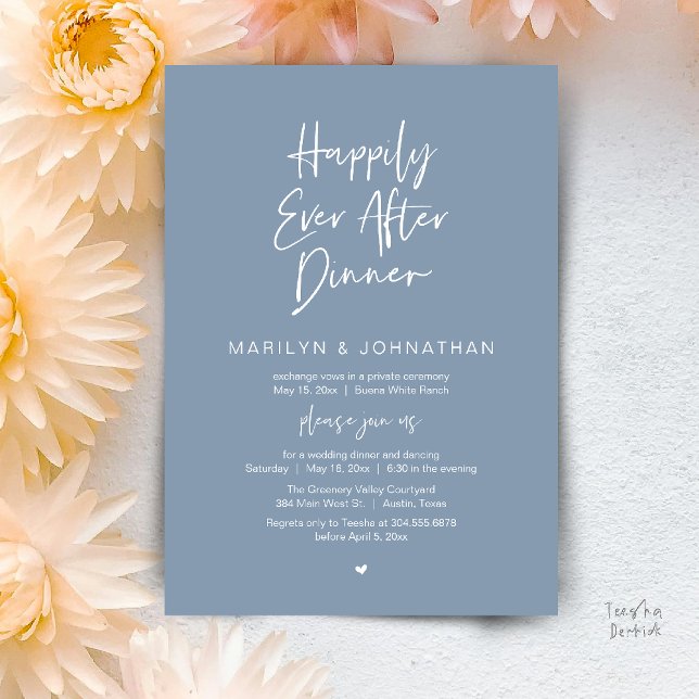 Happily Ever After Dinner Modern Wedding Reception Invitation (Happily Ever After Dinner Modern Minimalist Wedding Reception Invitation Card in Dusty Blue)