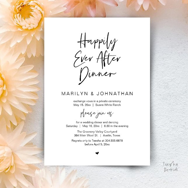 Happily Ever After Dinner Modern Wedding Reception Invitation (Happily Ever After Dinner Modern Minimalist Wedding Reception Invitation Card in Black and White)