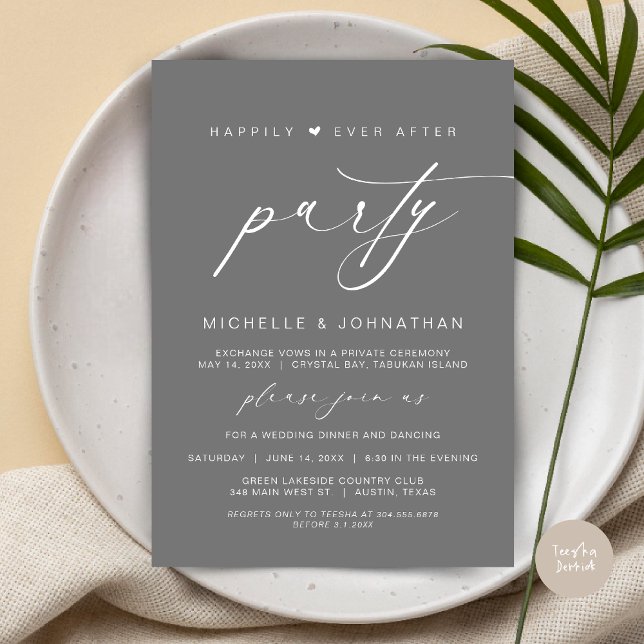 Happily Ever After Dinner Party, Wedding Elopement Invitation (Happily Ever After Party, Wedding Elopement Dinner Brunch Invitation Card, PDF, Dark Grey)
