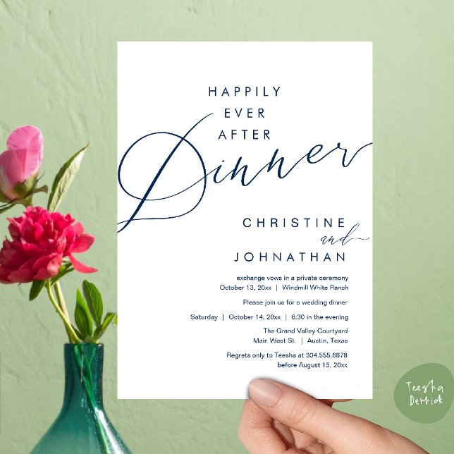 Happily Ever After Dinner Romantic Elegant Wedding Invitation (Happily Ever After Dinner Romantic Elegant Wedding Invitation Card in Navy Blue)