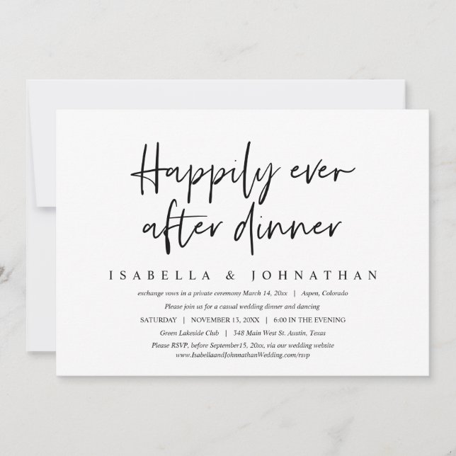 Happily Ever After Dinner, Wedding Elopement Invitation (Front)