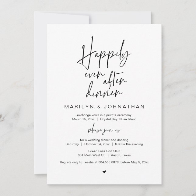 Happily Ever After Dinner, Wedding Elopement Party Invitation (Front)