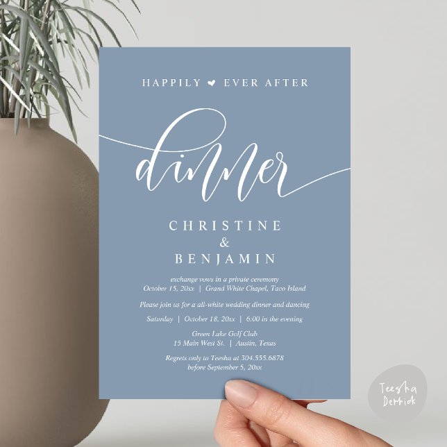 Happily Ever After Dinner, Wedding Party Dancing Invitation (Happily Ever After Dinner, Wedding Party Dancing Invitation Card PDF Modern Rustic Dusty Blue)