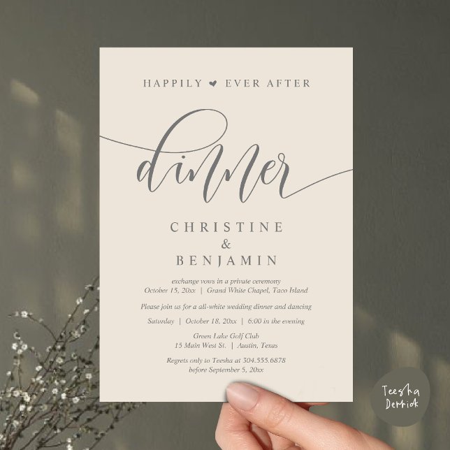 Happily Ever After Dinner, Wedding Party Dancing Invitation (Happily Ever After Dinner, Wedding Party Dancing Invitation Card PDF Modern Rustic Cream Grey)