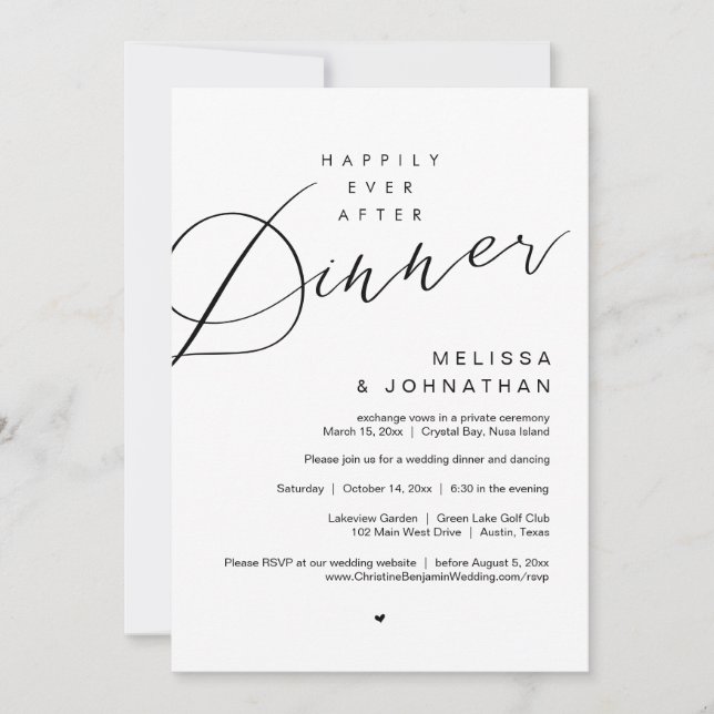 Happily Ever After Dinner, Wedding Party, in Black Invitation (Front)