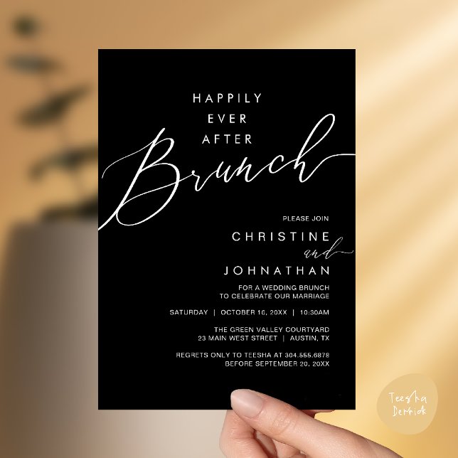 Happily Ever After Dinner Wedding Reception Dinner Invitation (Happily Ever After Brunch Post Wedding Reception Invitation Card in Black White)