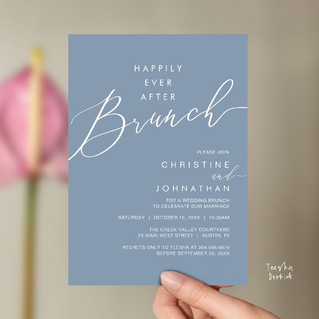 Happily Ever After Dinner Wedding Reception Dinner Invitation (Happily Ever After Brunch Post Wedding Reception Invitation Card in Dusty Blue)