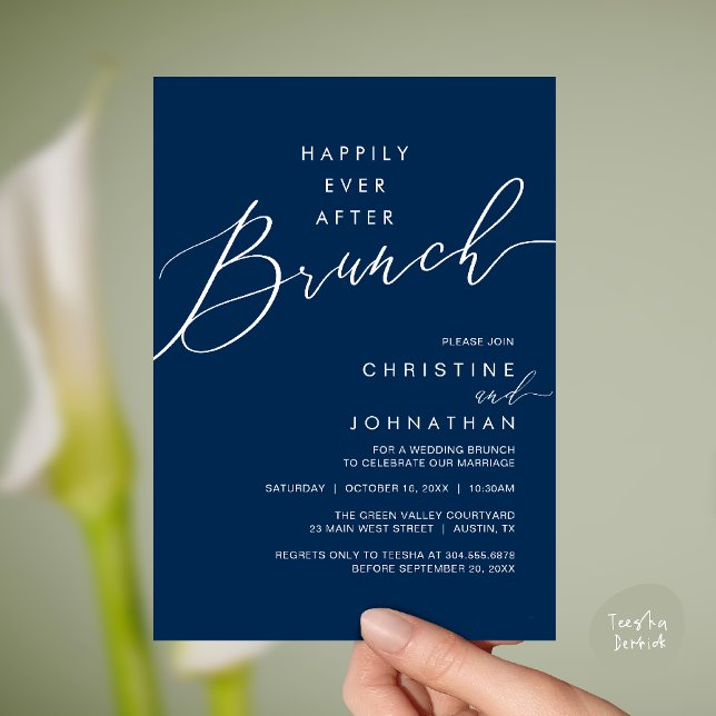 Happily Ever After Dinner Wedding Reception Dinner Invitation (Happily Ever After Brunch Post Wedding Reception Invitation Card in Navy Blue)