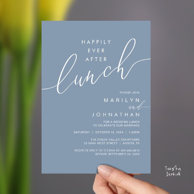 Happily Ever After Dinner Wedding Reception Dinner Invitation (Happily Ever After Lunch Wedding Reception Invitation Card in Dusty Blue)