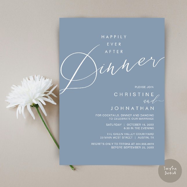 Happily Ever After Dinner Wedding Reception Dinner Invitation (Happily Ever After Dinner Wedding Reception Dinner Invitation Card in Dusty Blue)