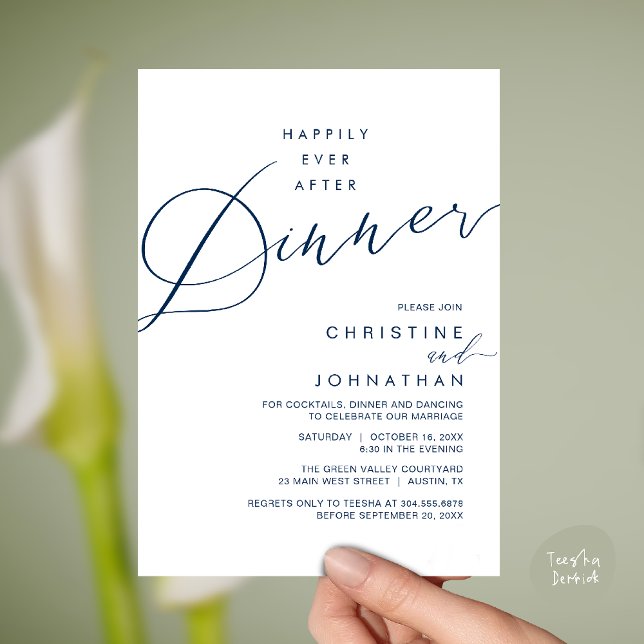 Happily Ever After Dinner Wedding Reception Dinner Invitation (Happily Ever After Dinner Wedding Reception Dinner Invitation Card in Navy Blue)