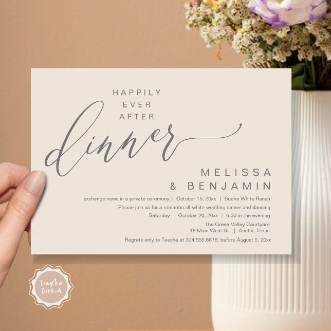 Happily Ever After Dinner Wedding Romantic Party Invitation (Happily Ever After Dinner Modern Romantic Wedding Romantic Party Invitation Card Cream Grey)