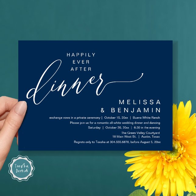 Happily Ever After Dinner Wedding Romantic Party Invitation (Happily Ever After Dinner Modern Romantic Wedding Romantic Party Invitation Card Navy Blue)