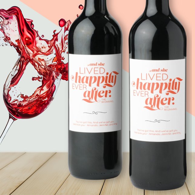 Happily Ever After Divorce Woman Orange Typography Wine Label (Creator Uploaded)