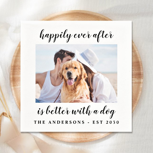Happily Ever After Dog Photo Pet Wedding Napkin (Creator Uploaded)