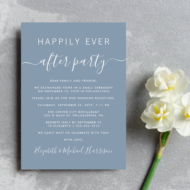 Happily Ever After Dusty Blue Reception Invitation (From private vows to a grand party - invite family and friends to celebrate your marriage!)