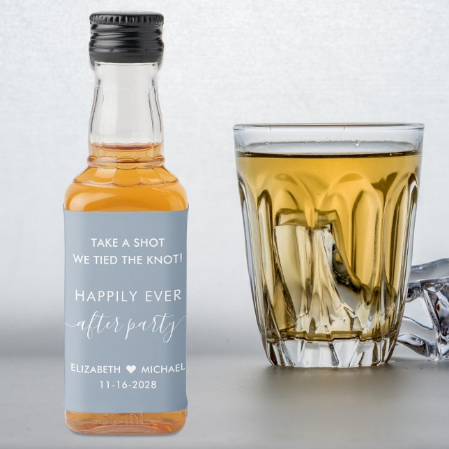 Happily Ever After Dusty Blue Wedding Reception Liquor Bottle Label (Creator Uploaded)