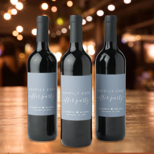 Happily Ever After Dusty Blue Wedding Reception Wine Label