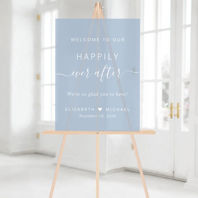 Happily Ever After Dusty Blue Wedding Welcome Acrylic Sign (Creator Uploaded)