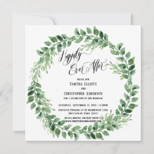 Happily Ever After Elaborate Script Green Wreath Invitation
