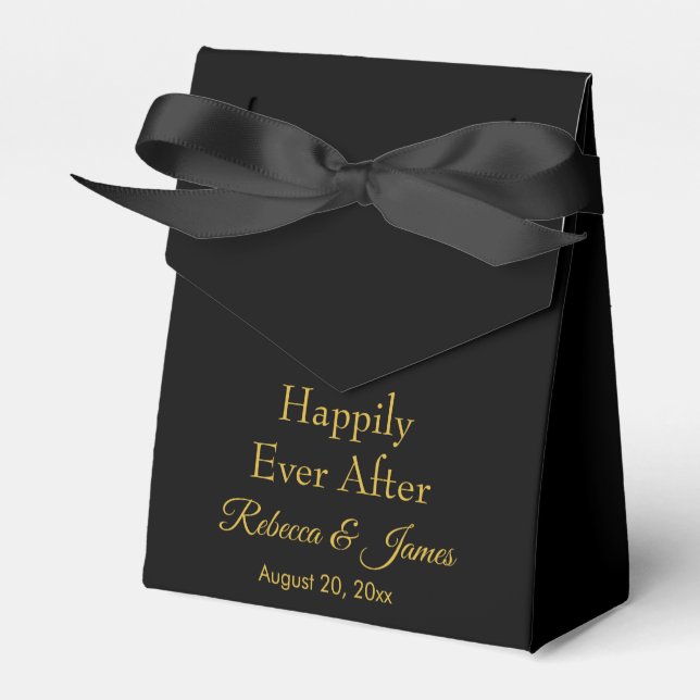 Happily Ever After Elegant Black & Gold Wedding  Favour Box (Front Side)