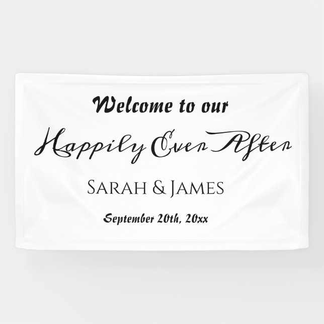 Happily Ever After Elegant Black & White Wedding Banner (Horizontal)