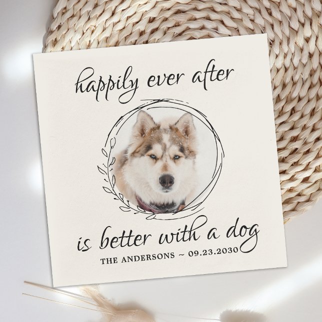 Happily Ever After Elegant Dog Photo Pet Wedding N Napkin (Creator Uploaded)