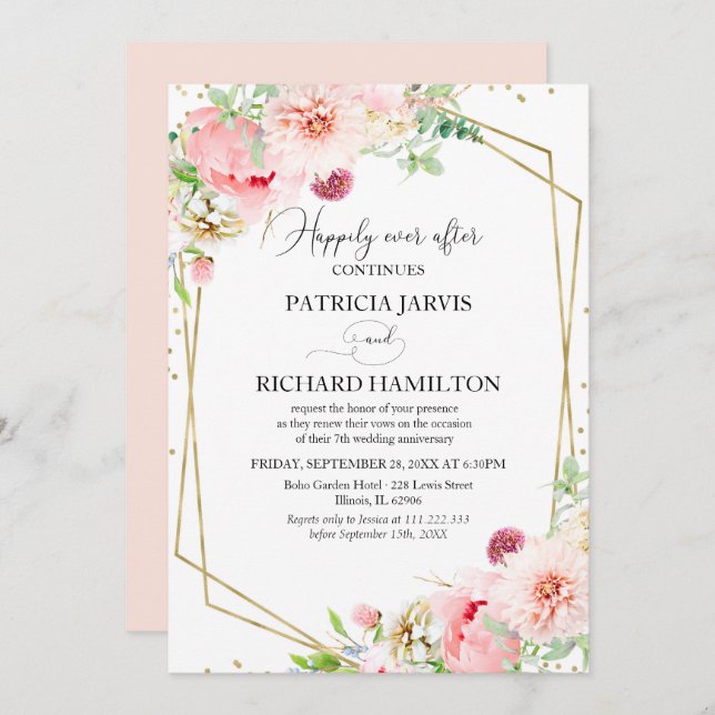 Happily Ever After Elegant Floral Vow Renewal Invitation (Front/Back)