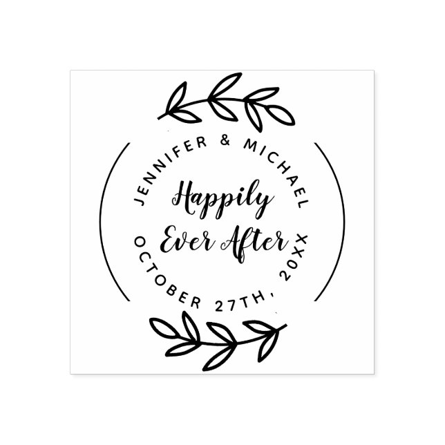 Happily Ever After Elegant Hand Drawn Wedding Rubber Stamp (Imprint)