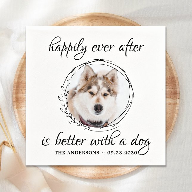 Happily Ever After Elegant Pet Photo Dog Wedding Napkin (Creator Uploaded)