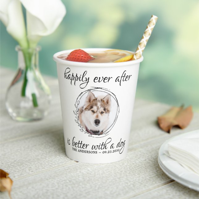 Happily Ever After Elegant Pet Photo Dog Wedding Paper Cups (Insitu)