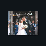 Happily Ever After Elegant Photo Wedding Canvas Print<br><div class="desc">Modern wedding gallery wrapped canvas with a simple design featuring "happily ever after" in an elegant white handwritten script with swashes over your photo. You may also change the text to your names. Display your favourite engagement picture at your reception or give this as a gift for a newlywed couple...</div>